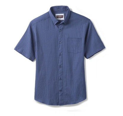 Leland Seersucker Short-Sleeve Shirt - Navy