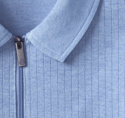 Finn Ribbed Zip Polo - Blue