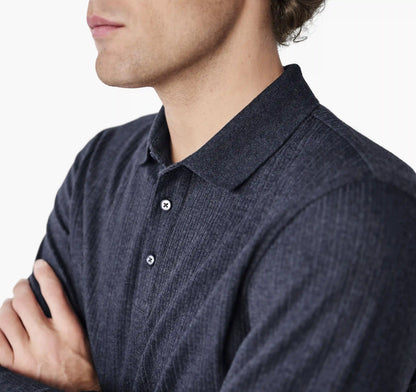 Quincy Ribbed Long-Sleeve Polo - Navy