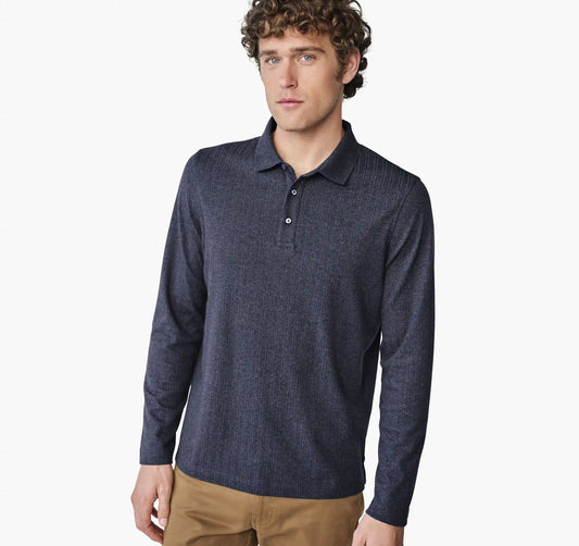 Quincy Ribbed Long-Sleeve Polo - Navy