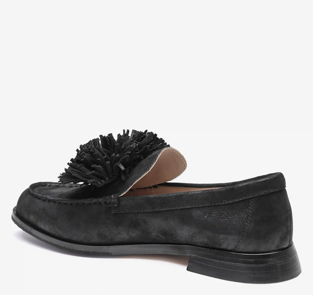 Gillian Pom-Pom Loafer - Black Metallic Kid Suede