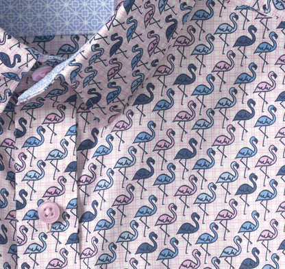 Logan Printed Short-Sleeve Shirt - Pink/Blue Flamingos