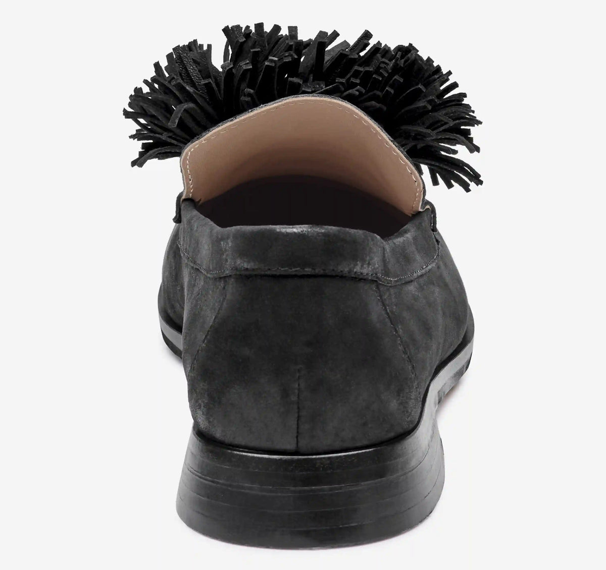 Gillian Pom-Pom Loafer - Black Metallic Kid Suede