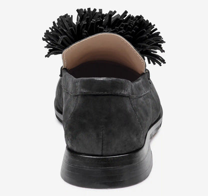 Gillian Pom-Pom Loafer - Black Metallic Kid Suede