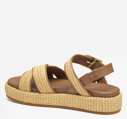 Carli Cross-Band Sandal - Natural Raffia/Cognac Nappa Leather