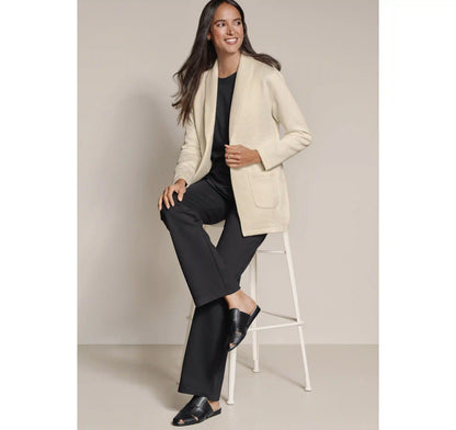 Diagonal Quilted Shawl-Collar - Cream