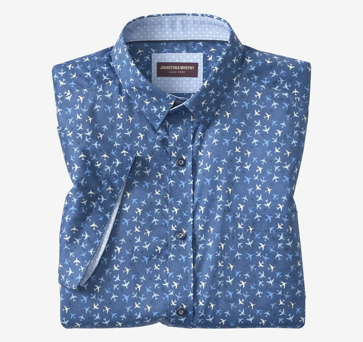Logan Printed Short-Sleeve Shirt - Navy Flight Paths