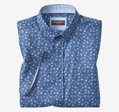 Logan Printed Short-Sleeve Shirt - Navy Flight Paths