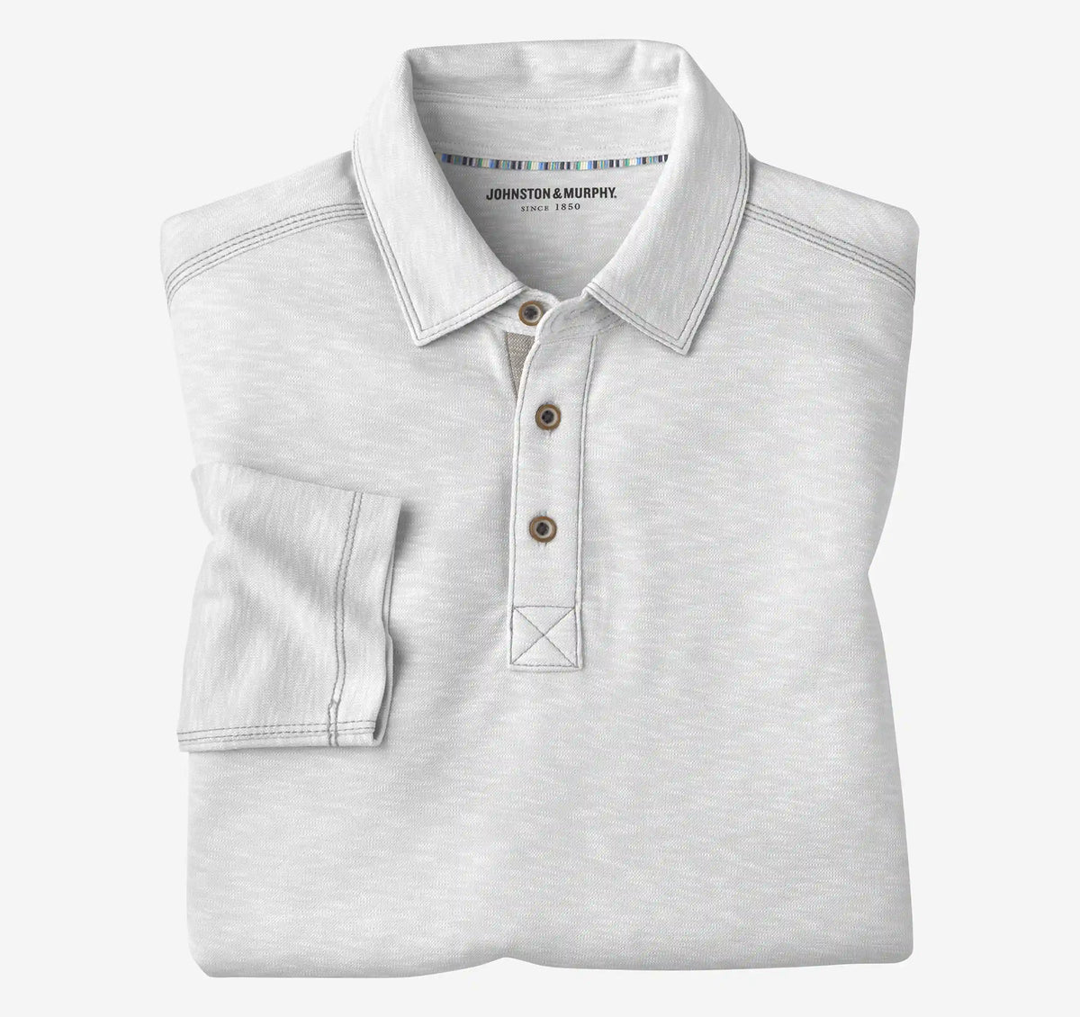 Vintage Slub Long-Sleeve Polo - Light Gray