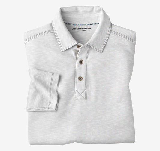Vintage Slub Long-Sleeve Polo - Light Gray