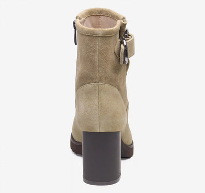 Izzie Buckle Bootie - Taupe Waterproof Suede