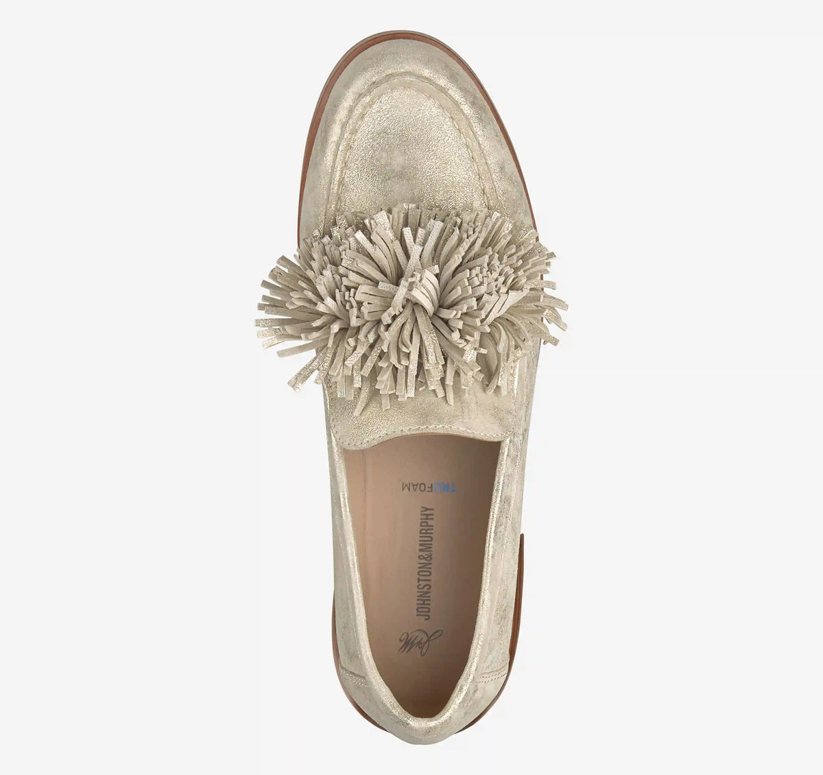 Gillian Pom-Pom Loafer - Gold Metallic Kid Suede