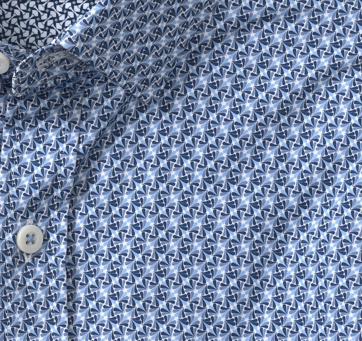 Printed Cotton Shirt - Blue/Navy Diamond Swirl