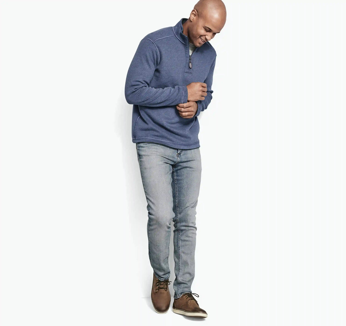 Reversible Solid Quarter-Zip - Blue/Light Gray