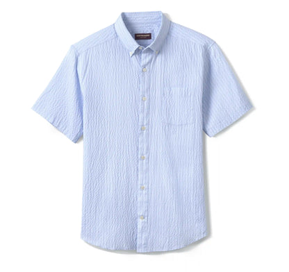 Leland Seersucker Short-Sleeve Shirt - Light Blue Striped