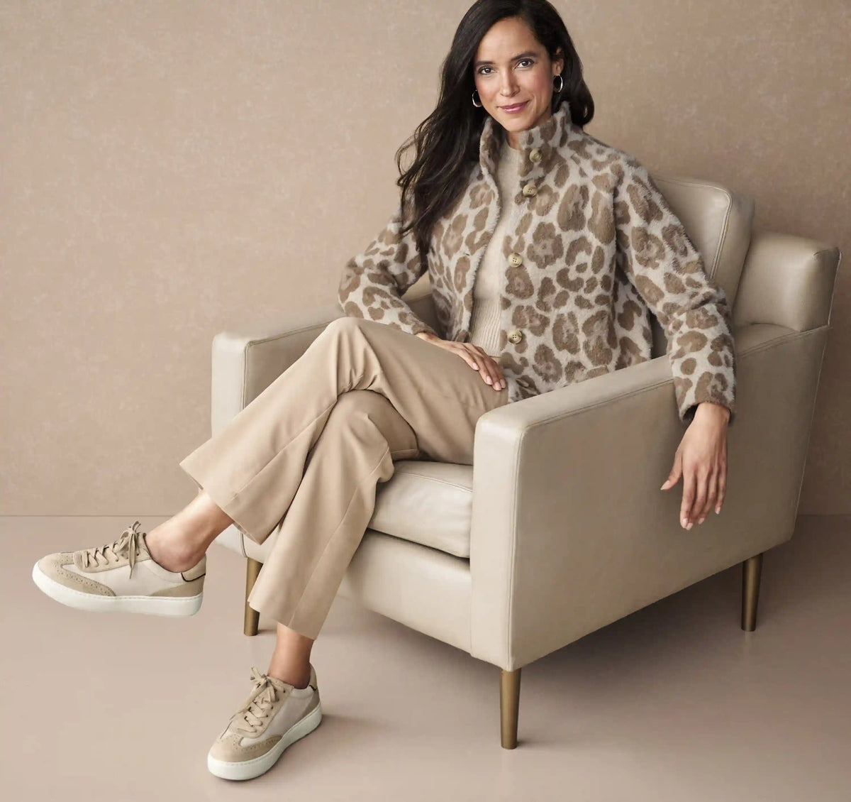 Eyelash Coatigan - Tan/Bone Leopard Print