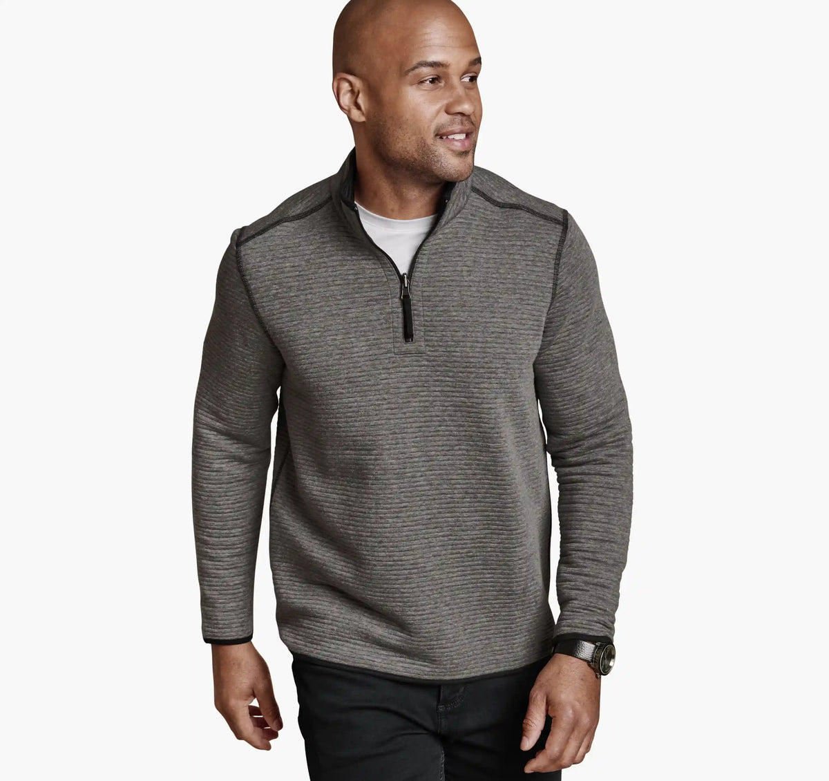 Reversible Channel-Quilted Quarter-Zip - Gray Heather/Black
