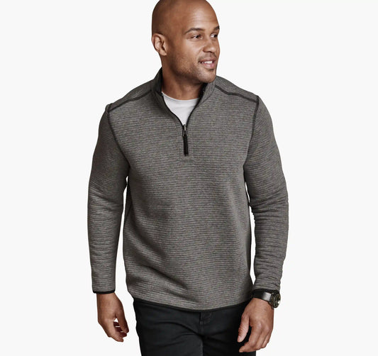 Reversible Channel-Quilted Quarter-Zip - Gray Heather/Black