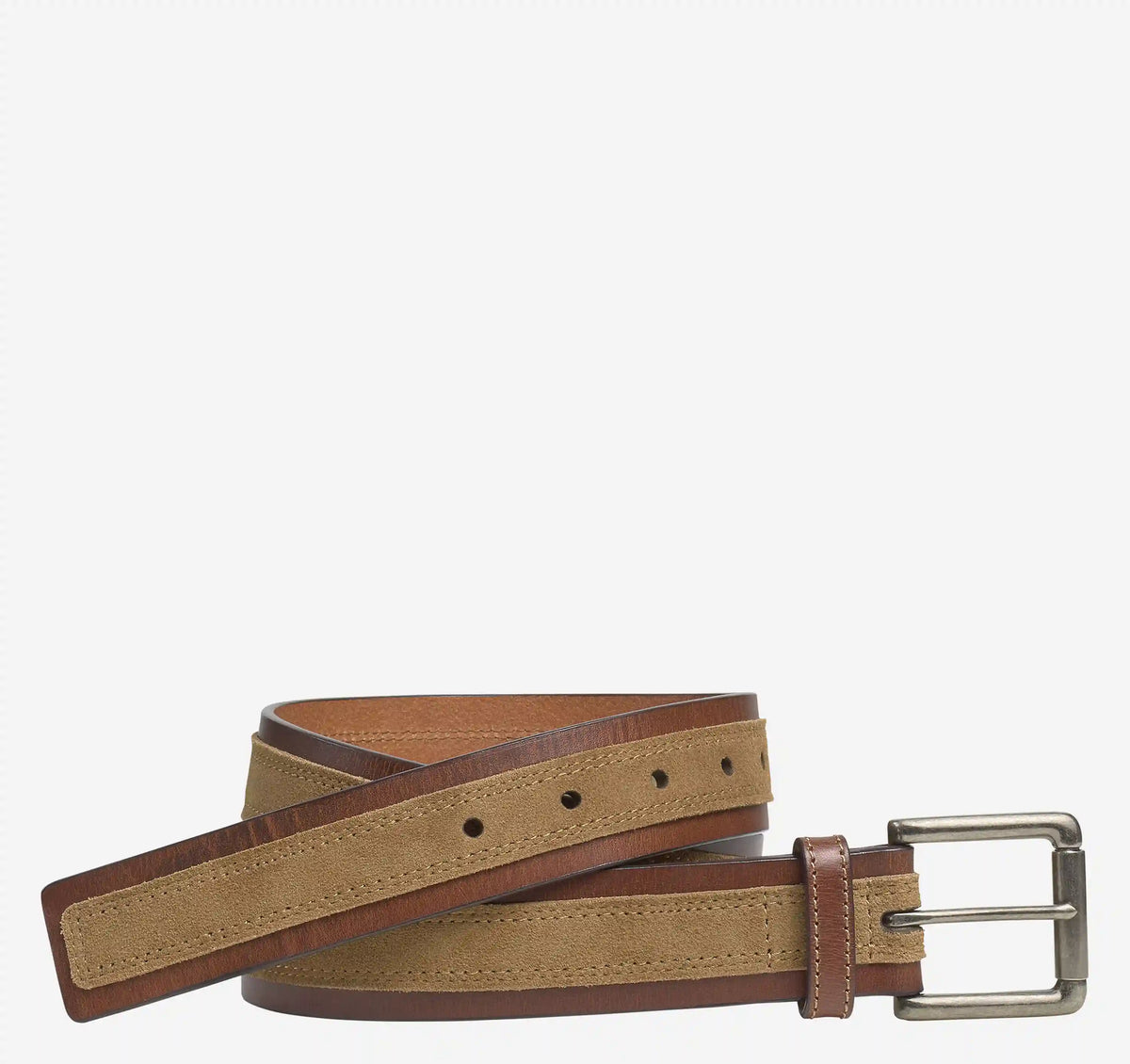 Suede Overlay Belt - Brown Leather/Camel Suede