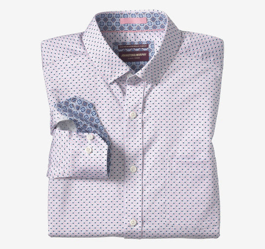 Logan Printed Long-Sleeve Shirt - Pink/Navy Micro Diamond