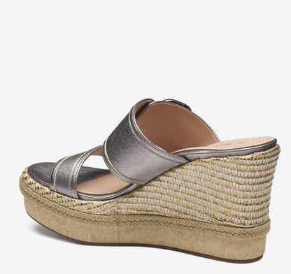 Addison Buckle-Strap Wedge - Light Bronze Metallic Italian Sheepskin