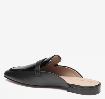 Isabel Penny Mule - Black Glove Leather/Crinkled Patent Faux Leather