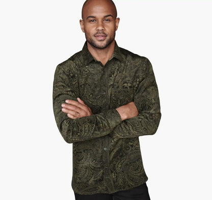 Cutler Corduroy Shirt - Olive Paisley