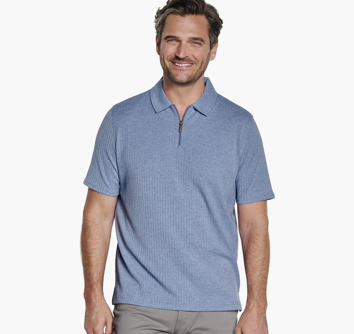 Finn Ribbed Zip Polo - Blue