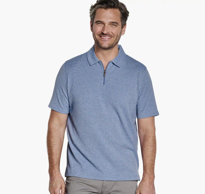 Finn Ribbed Zip Polo - Blue
