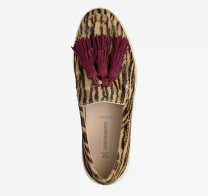 Camryn Tassel Loafer - Beige/Brown Zebra-Print Haircalf/Merlot Kid Suede