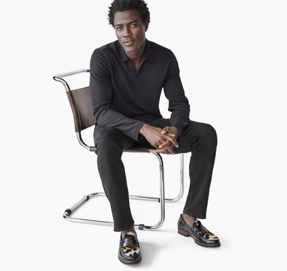 Sedona Long-Sleeve V-Neck Polo - Black