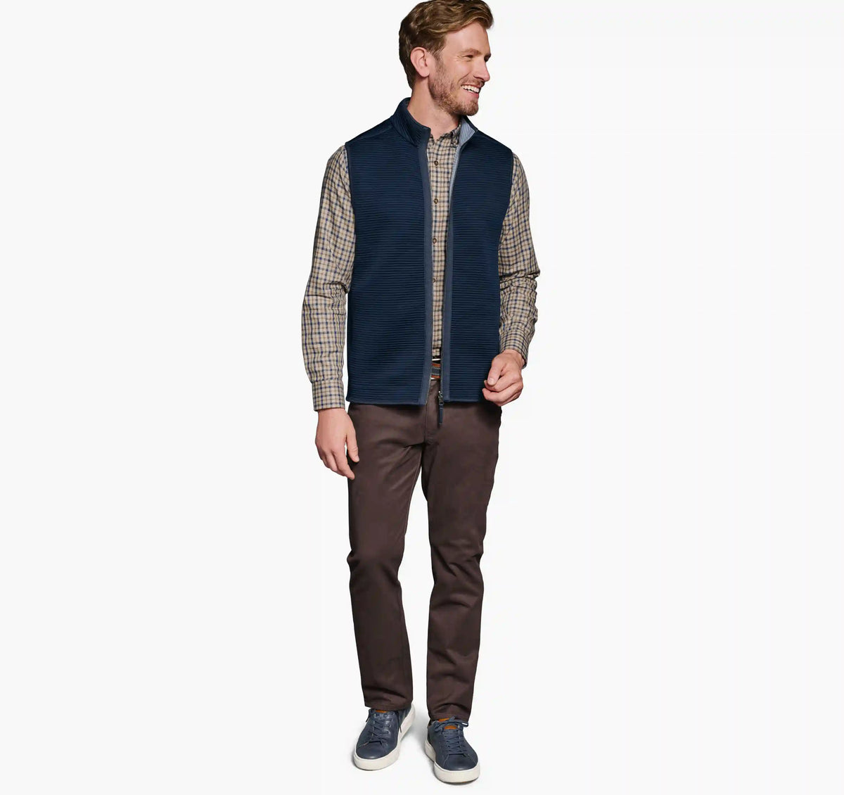 Reversible Channel Quilted Vest - Light Blue Heather/Navy