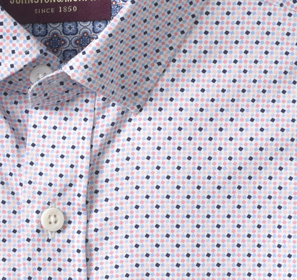 Logan Printed Long-Sleeve Shirt - Pink/Navy Micro Diamond