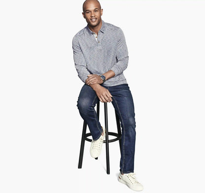 Vintage Slub Long-Sleeve Polo - Indigo