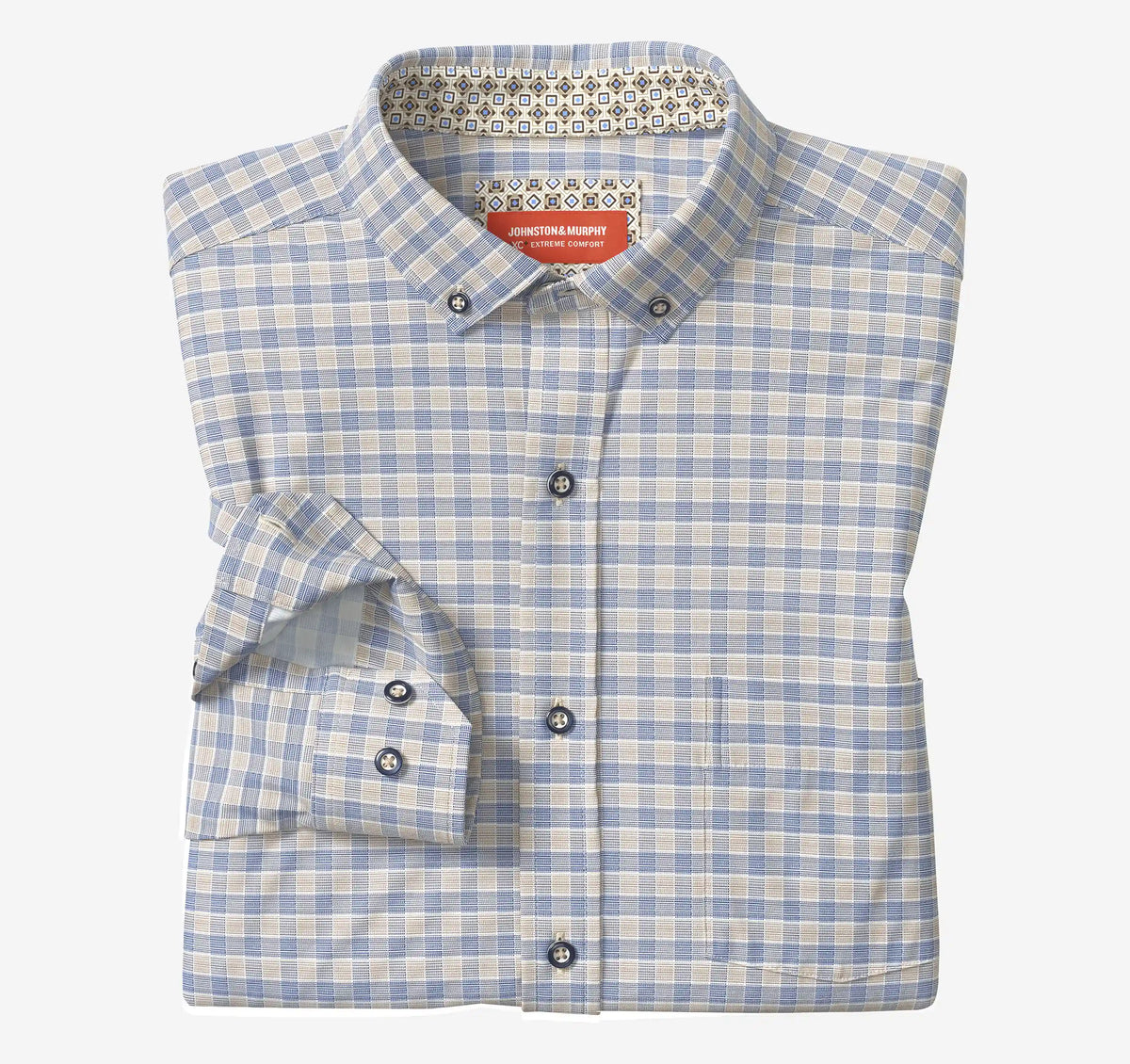 XC+™ Motion Long-Sleeve Sport Knit Shirt - Tan/Navy Two-Tone Gingham