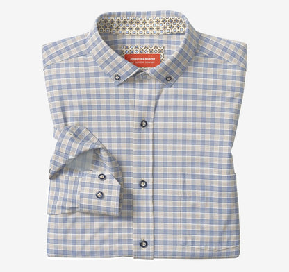 XC+™ Motion Long-Sleeve Sport Knit Shirt - Tan/Navy Two-Tone Gingham