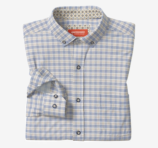 XC+™ Motion Long-Sleeve Sport Knit Shirt - Tan/Navy Two-Tone Gingham