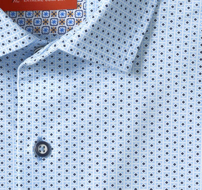 XC+™ Motion Short-Sleeve Print Knit Shirt - Light Blue Square Diamond