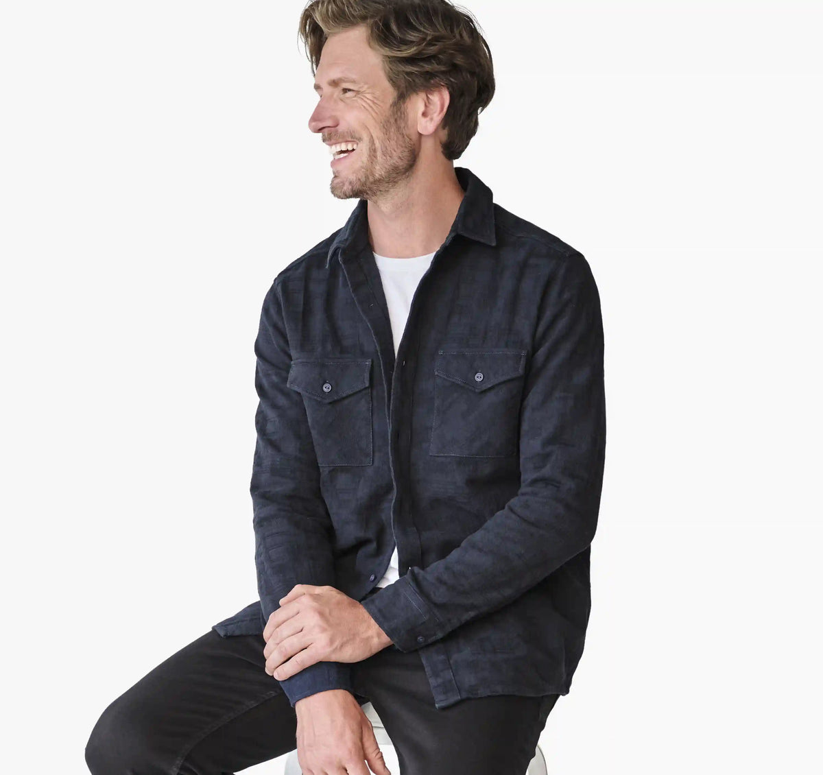 Textured Shirt Jacket - Navy