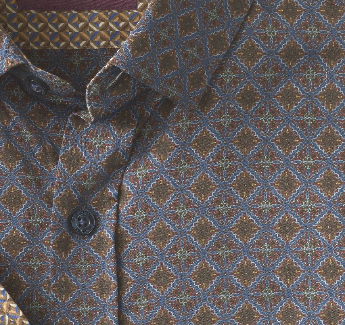 Logan Printed Long-Sleeve Shirt - Navy/Brown Medallion Crest