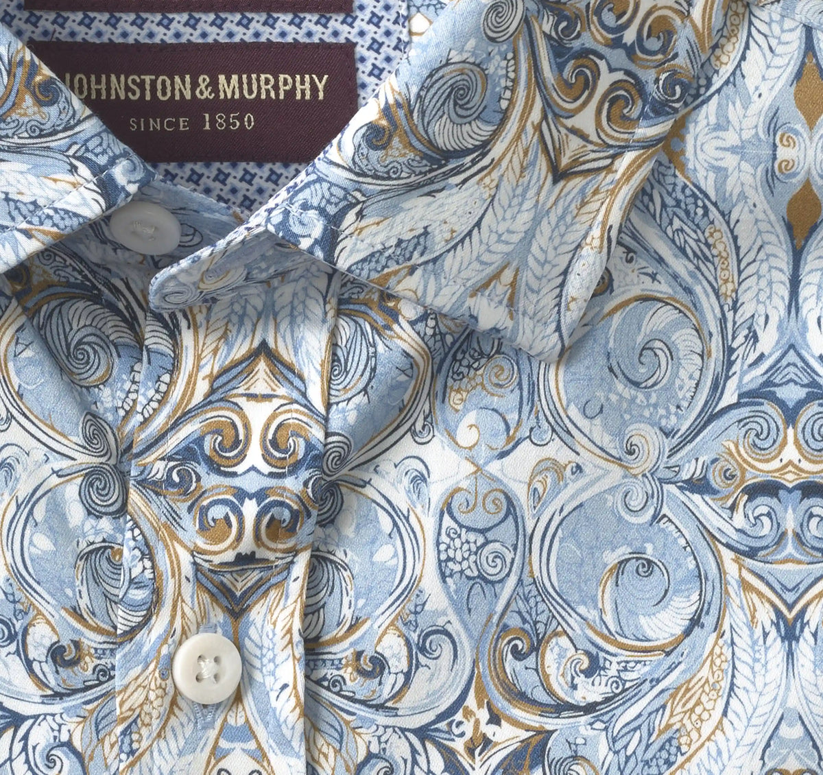Logan Printed Long-Sleeve Shirt - Blue/Brown Large Medallion