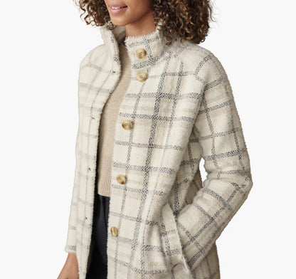 Eyelash Coatigan - White/Tan Plaid