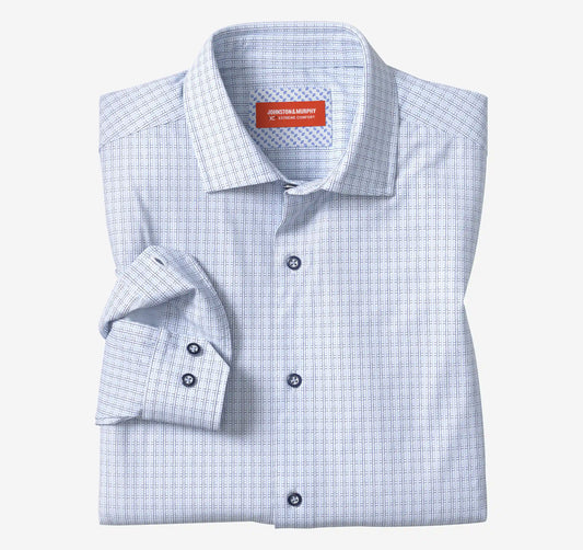 XC+™ Motion Long-Sleeve Dress Knit Shirt - White/Navy Grid