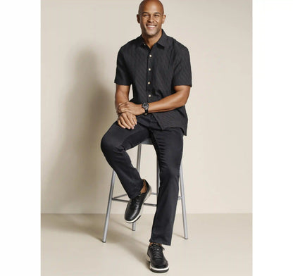 Monterey Textured Short-Sleeve Shirt - Black Diagonal Bar