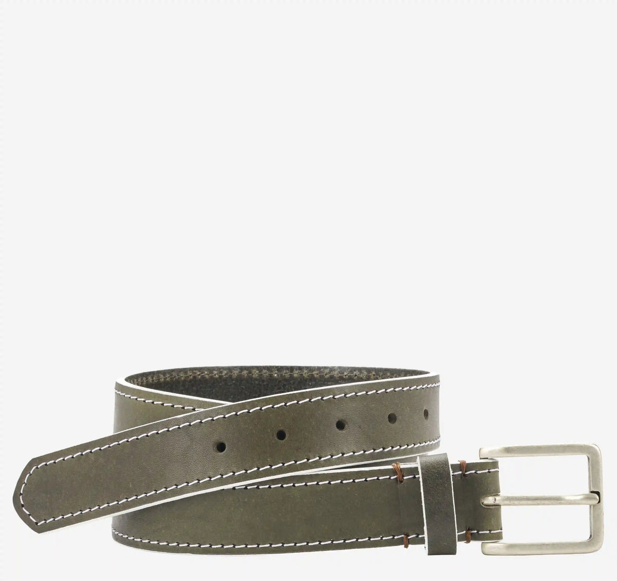 White-Edge Waxed Leather Belt - Olive