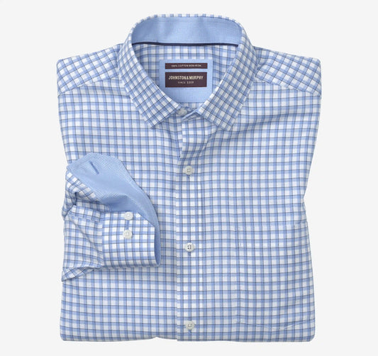 Ovation Non-Iron Dress Shirt - Blue/Navy Outlined Grid