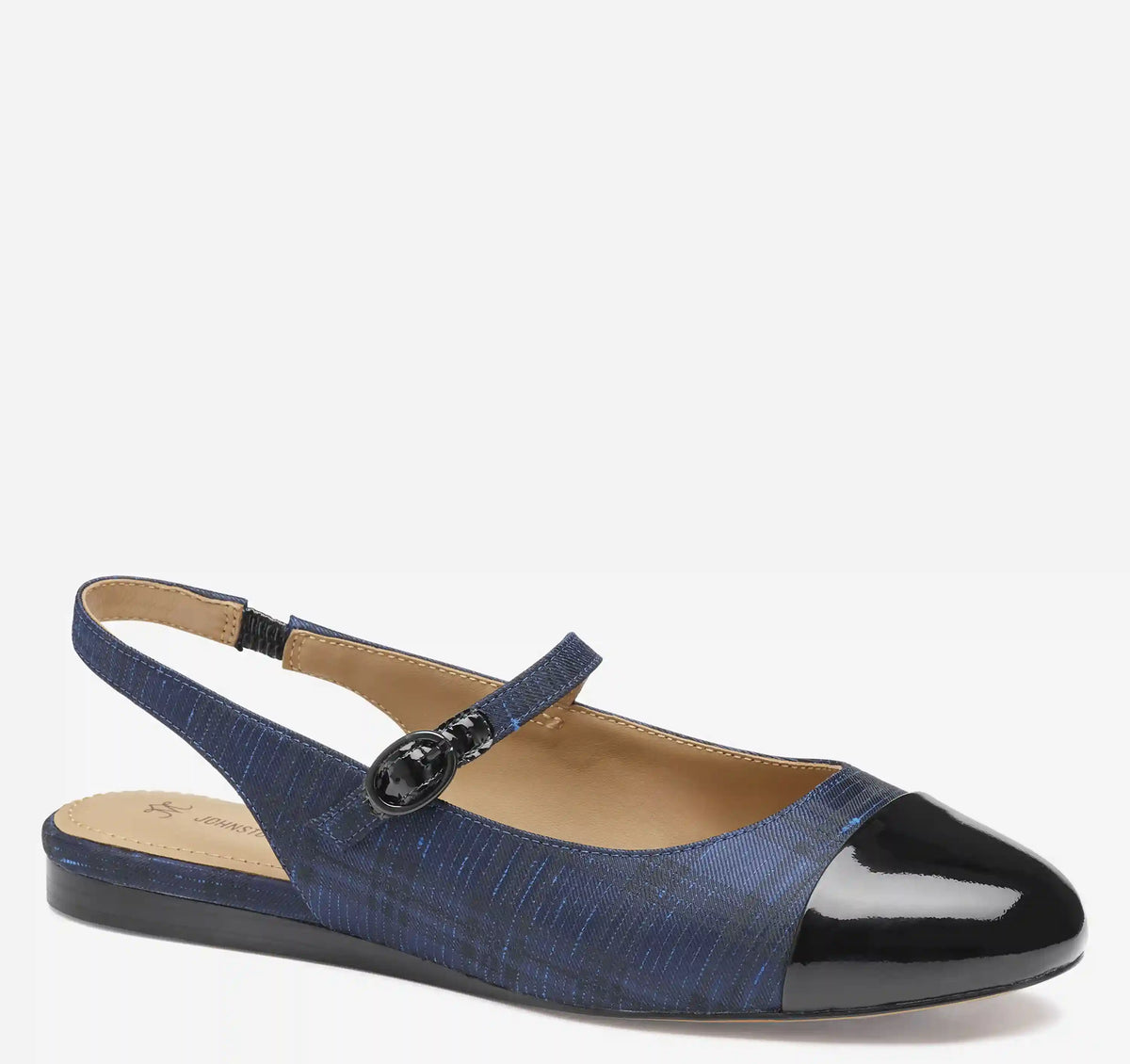 Claire Mary Jane Slingback - Navy Italian Plaid Fabric/Black Patent Leather