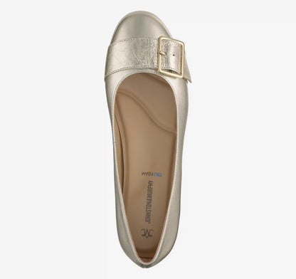 Claire Belted Flat - Gold Metallic Sheepskin/Italian Crinkled Sheepskin