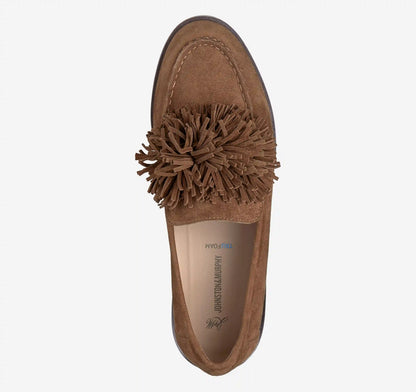 Gillian Pom-Pom Loafer - Brown Kid Suede