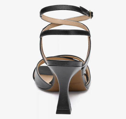 Christine Cross-Band Sandal - Black Glove Leather